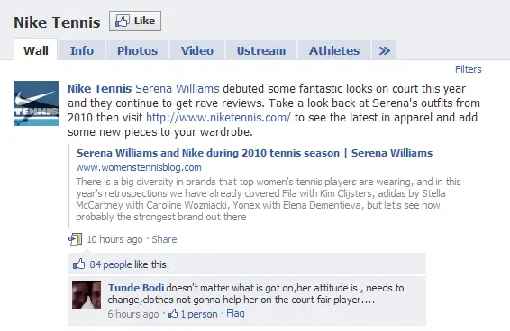 Nike Tennis shares Women's Tennis Blog on Facebook