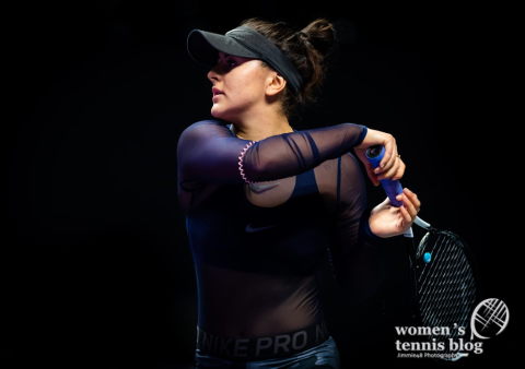 Bianca Andreescu of Canada practices ahead of the 2019 WTA Finals tennis tournament