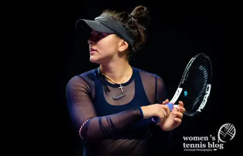 Bianca Andreescu of Canada practices ahead of the 2019 WTA Finals tennis tournament