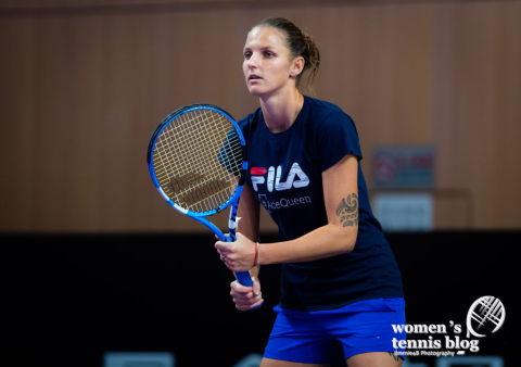 Karolina Pliskova of the Czech Republic practices ahead of the 2019 WTA Finals tennis tournament