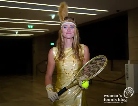 Kristina Mladenovic of France arrives at the players party ahead of the 2019 Upper Austria Ladies Linz WTA International tennis tournament
