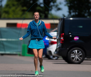 Petra Kvitova of the Czech Republic warms up for her match at the 2018 Nature Valley Classic WTA Premier tennis tournament