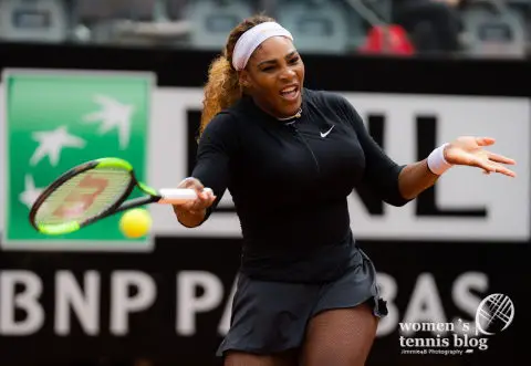Serena Williams of the United States in action during her first-round match at the 2019 Internazionali BNL d'Italia WTA Premier 5 tennis tournament