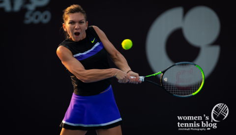 Simona Halep of Romania in action during her second-round match at the 2019 China Open Premier Mandatory tennis tournament