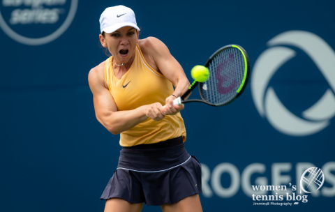 Simona Halep of Romania in action during her second round match at the 2019 Rogers Cup WTA Premier Tennis 5 Tournament