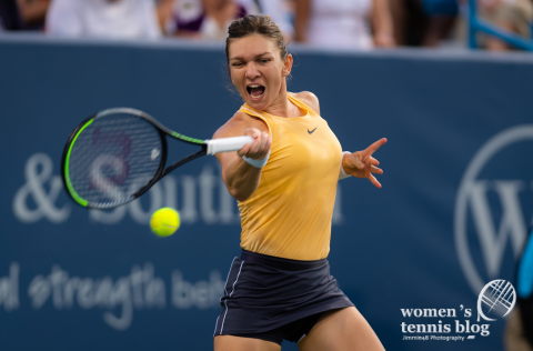 Simona Halep of Romania in action during her third-round match at the 2019 Western & Southern Open WTA Premier Tennis 5 Tournament