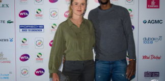Elina Svitolina of the Ukraine with boyfriend Gael Monfils at the players party of the 2020 Dubai Duty Free Tennis Championships WTA Premier tennis tournament.