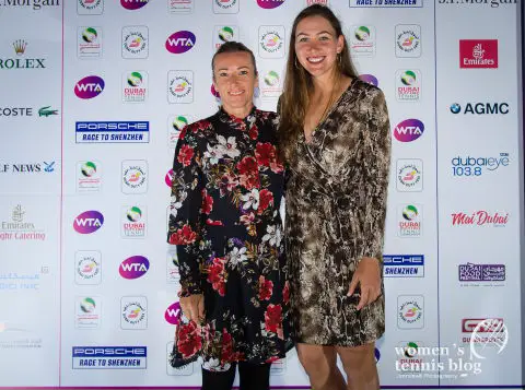 Nicole Melichar of the United States & Kveta Peschke of the Czech Republic at the players party of the 2020 Dubai Duty Free Tennis Championships WTA Premier tennis tournament.