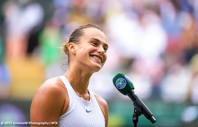 Aryna Sabalenka smiles at Wimbledon 2023