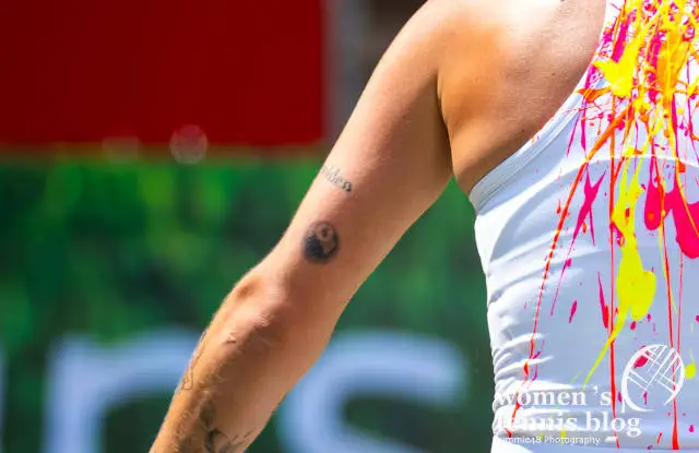 Tattoos on the back of Vondrousova's left arm