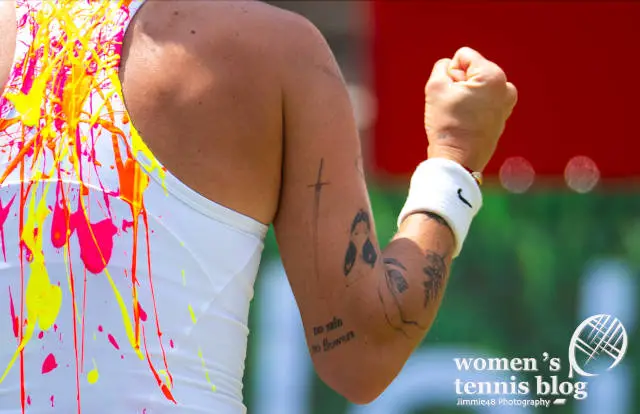 Tattoos on the back of Vondrousova's right arm