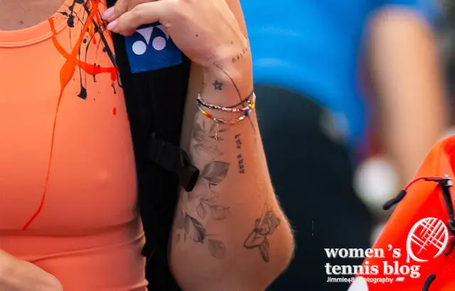 Tattoos on the front of Marketa Vondrousova's left arm