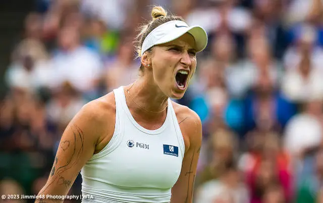 Marketa Vondrousova roars at Wimbledon 2023