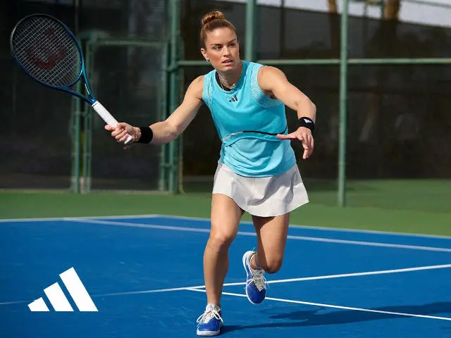 Promo image of Maria Sakkari wearing her new Adidas outfit for the 2023 US Open
