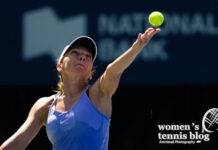 Simona Halep prepares to serve at the 2022 National Bank Open