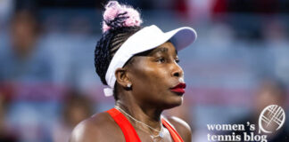 Venus Williams wears red lipstick during a tennis match in Montreal