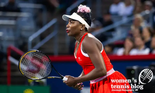 Venus Williams wearing red EleVen attire at the National Bank Open