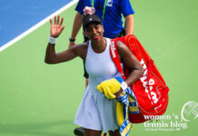 Venus Williams waves after her match