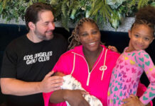 Serena Williams with her husband, elder daughter and newborn baby
