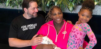 Serena Williams with her husband, elder daughter and newborn baby
