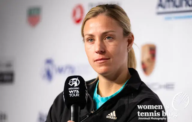 Angelique Kerber talking to the press at a tennis tournament