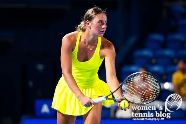 Marta Kostyuk in a neon yellow Wilson tennis dress launched at the US Open