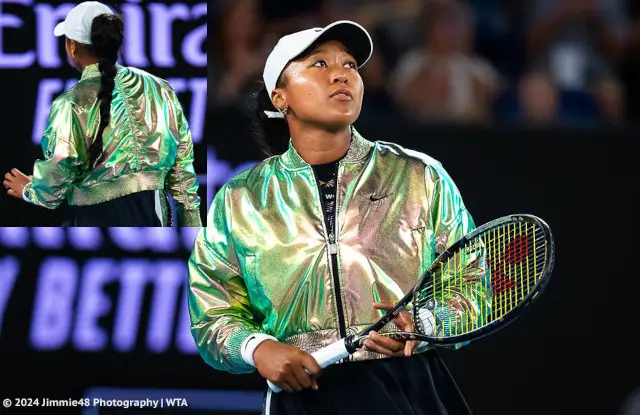 Naomi Osaka's gold jacket by Nike at the 2024 Australian Open