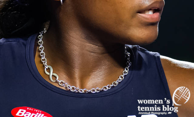 Close-up of Coco Gauff's eternity necklace that she got from her boyfriend