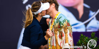 Anastasia Pavlyuchenkova kisses her boyfriend at the 2024 Qatar TotalEnergies Open in Doha