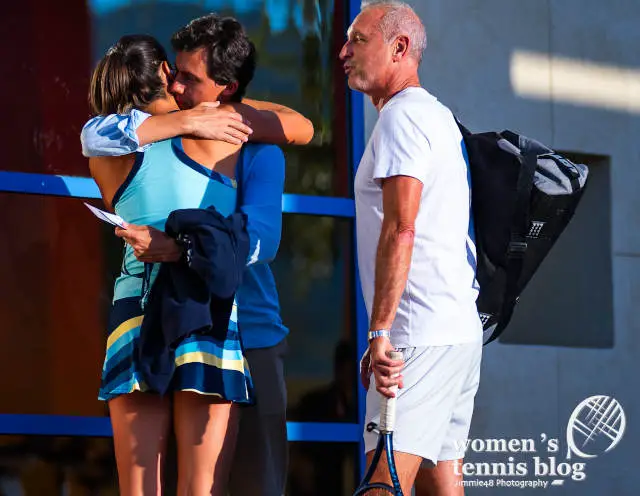 Caroline Garcia hugs her boyfriend ahead of her third-round match at Indian Wells