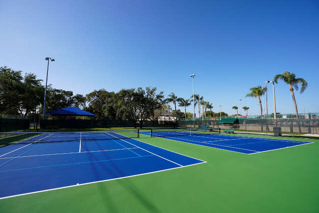 A general view of the refurbished tennis courts as part of the US Open Legacy Initiative at Pompey Park in Delray Beach, Florida.
