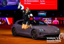 Elena Rybakina with the Porsche Tennis Grand Prix trophy