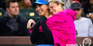 Paula Badosa and Aryna Sabalenka hugging