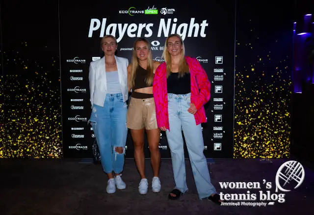 Nadiia Kichenok of Ukraine, Yuliia Starodubtseva of Ukraine & Lyudmyla Kichenok of Ukraine attends the Players Night ahead of the 2024 ecotrans Ladies Open WTA 500 tennis tournament
