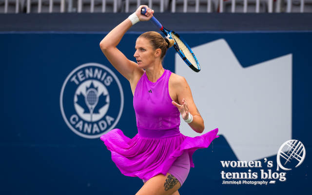 Karolina Pliskova in purple Adidas dress 2024