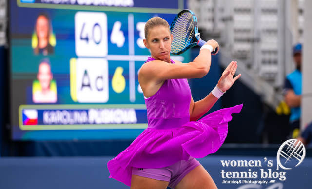 Karolina Pliskova's purple Adidas dress at the National Bank Open in Toronto