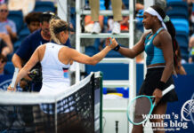 Yulia Putintseva and Coco Gauff shake hands at the Cincinnati Open