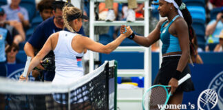 Yulia Putintseva and Coco Gauff shake hands at the Cincinnati Open