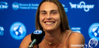 Aryna Sabalenka at a press conference