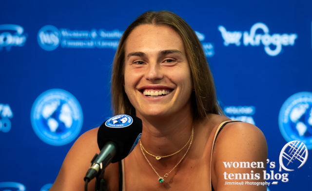 Aryna Sabalenka at a press conference