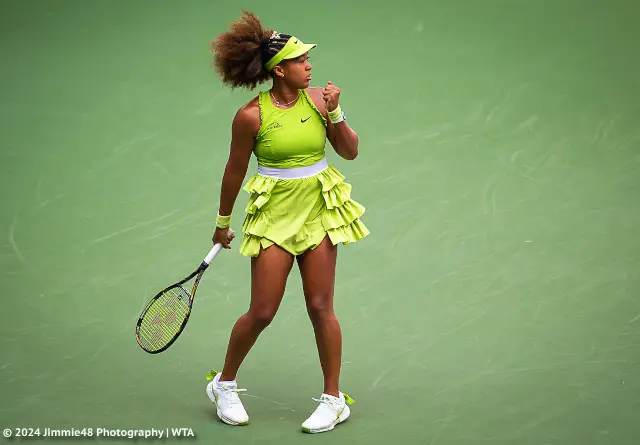 Naomi Osaka's green Nike dress at the 2024 US Open