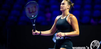 Aryna Sabalenka practices at the WTA Finals in Riyadh