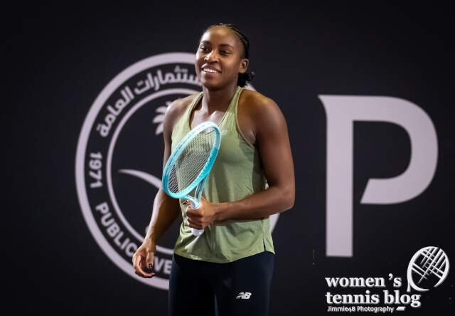Coco Gauff practices at the WTA Finals in Riyadh
