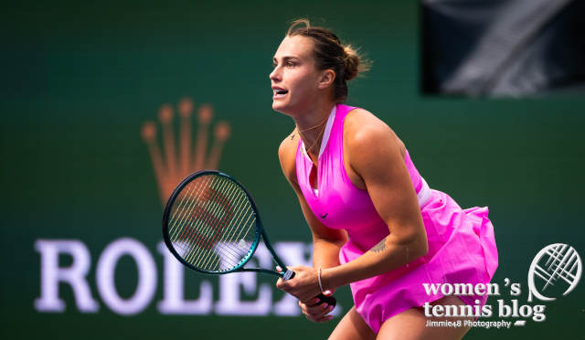 Aryna Sabalenka in a pink Nike dress at Indian Wells