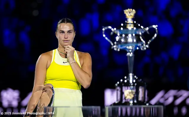 Aryna Sabalenka during the Australian Open trophy ceremony