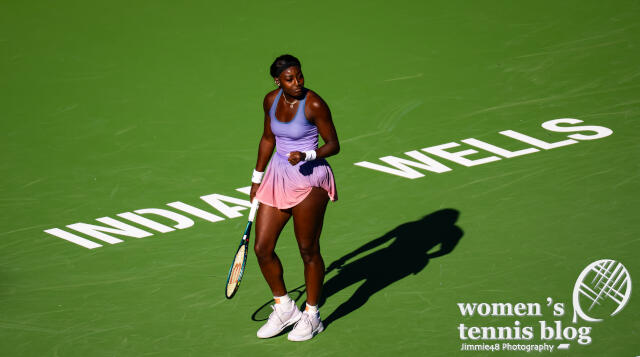 Alycia Parks in a beautiful ombre purple Wilson dress at the BNP Paribas Open