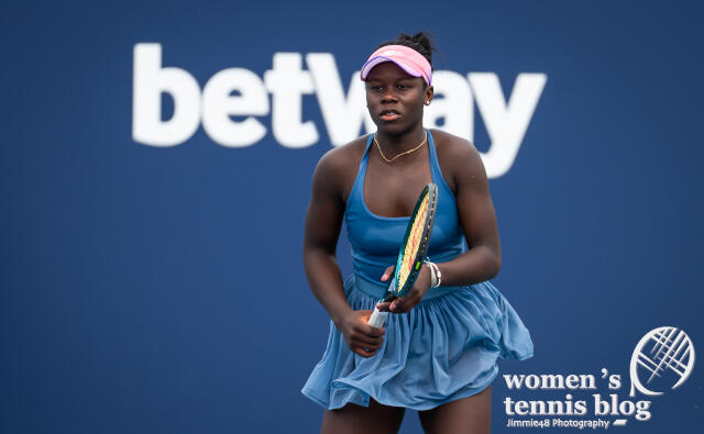 Victoria Mboko in Wilson dress at the Miami Open