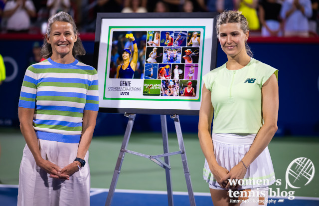 Eugenie Bouchard of Canada during her retirement ceremony after the second round of the 2025 National Bank Open WTA 1000 tennis tournament