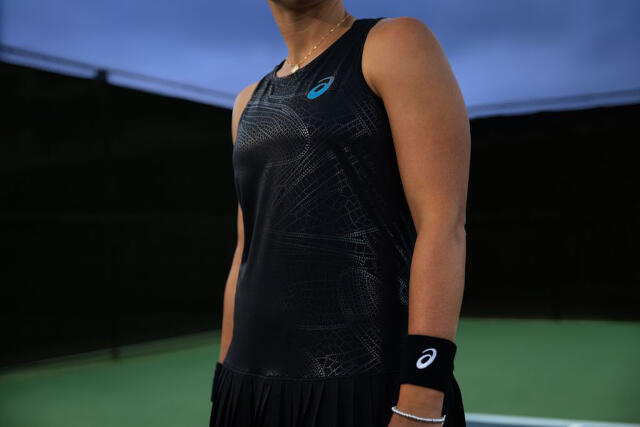 Closeup of the Asics dress for the 2025 US Open