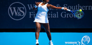 Taylor Townsend wore apparel featuring the interlocking TT logo at the Cincinnati Open.